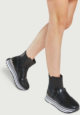 Liu Jo Stivali Donna Boot Sneakers in Pelle Neri Stivaletti Casual Con Elastici E Suola in Gomma 4,5 Cm Collezione Aut-Inv 2022/2023