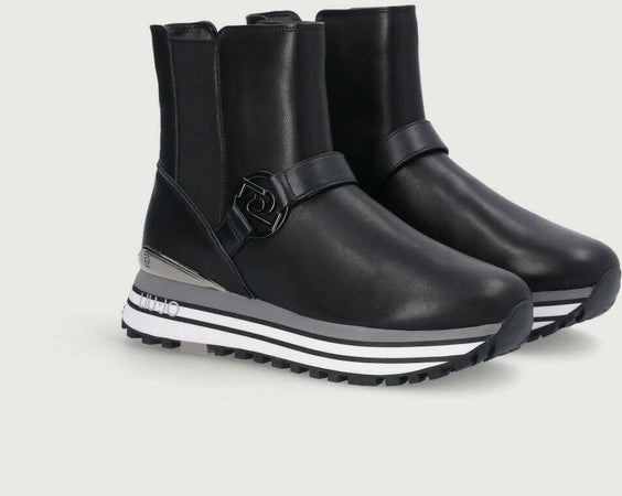 Liu Jo Stivali Donna Boot Sneakers in Pelle Neri Stivaletti Casual Con Elastici E Suola in Gomma 4,5 Cm Collezione Aut-Inv 2022/2023