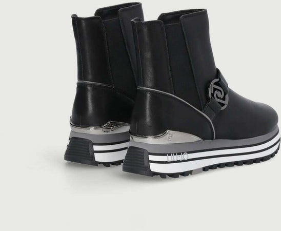 Liu Jo Stivali Donna Boot Sneakers in Pelle Neri Stivaletti Casual Con Elastici E Suola in Gomma 4,5 Cm Collezione Aut-Inv 2022/2023