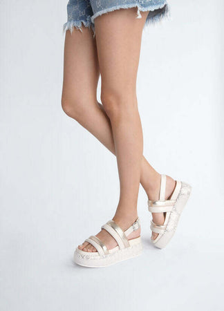 Liujo Sandali Donna Platform Con Fascette Bold Shiny Nappa Metallic Butter Sa4153 Px487 S1858