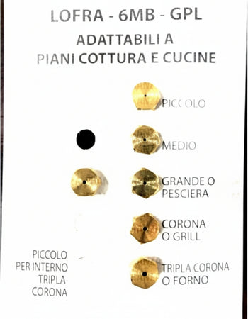 LOFRA SERIE UGELLI PIANO COTTURA CUCINE GAS 5 FUOCHI + FORNO- GAS GPL - 6MB Casa e cucina/Utensili da cucina/Bruciatori da cucina Rossi Ricambi - Venetico Marina, Commerciovirtuoso.it