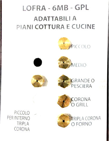 LOFRA SERIE UGELLI PIANO COTTURA CUCINE GAS 5 FUOCHI + FORNO- GAS GPL - 6MB Casa e cucina/Utensili da cucina/Bruciatori da cucina Rossi Ricambi - Venetico Marina, Commerciovirtuoso.it
