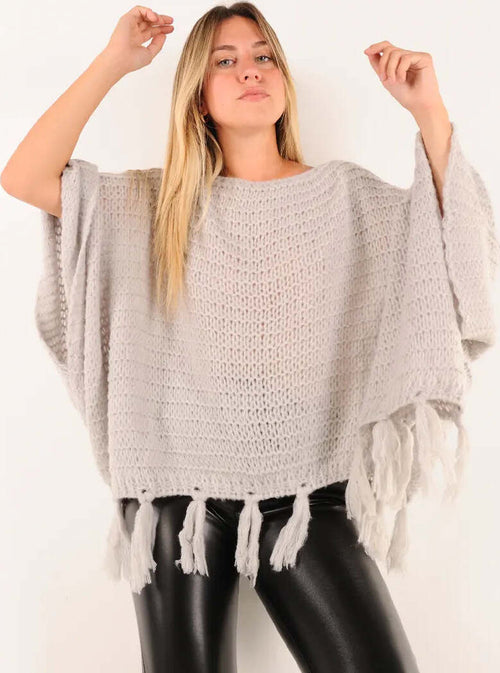 LOKITA-|-Poncho-in-maglia-con-frange