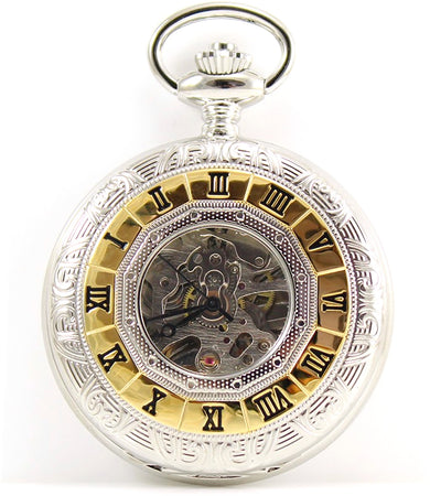 Orologio da tasca meccanico carica manuale Lowell scheletrato bicolore
