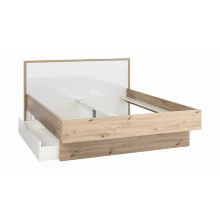 Letto moderno matrimoniale "Mundi" struttura in legno rovere e bianco con spalliera