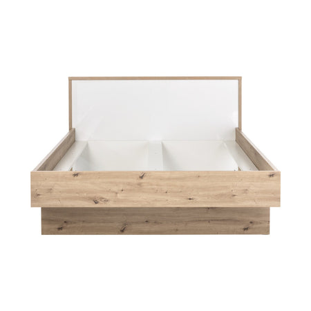 Letto moderno matrimoniale "Mundi" struttura in legno rovere e bianco con spalliera