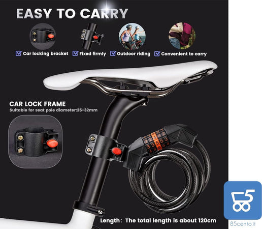 Lucchetto a Combinazione Catena Bicicletta Scooter Antifurto 120cm x 12mm Livello di Sicurezza Molto Alto