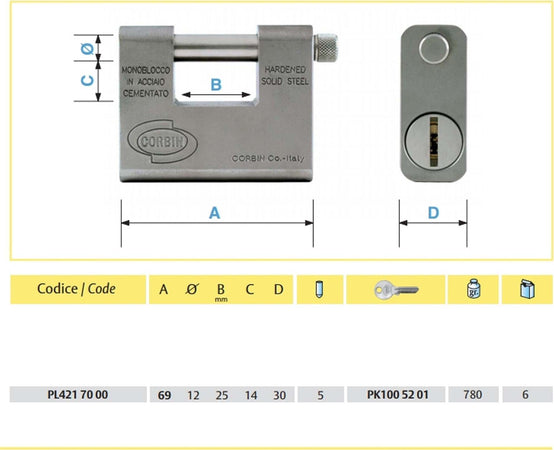 LUCCHETTO CATENACCIO MONOBLOCCO IN ACCIAIO CEMENTATO GRIZZLY CORBIN ANTITRAPANO Fai da te/Sicurezza e protezione/Lucchetti e cerniere/Lucchetti con chiave Trade Shop italia - Napoli, Commerciovirtuoso.it