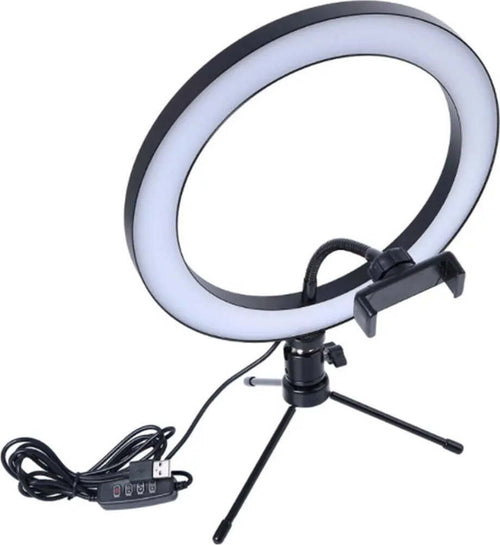 Luce ad Anello Ring Light con Mini Treppiede Supporto Smartphone Dimmerabile Diametro 20 cm USB