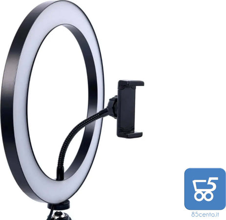 Luce ad Anello Ring Light con Mini Treppiede Supporto Smartphone Dimmerabile Diametro 20 cm USB