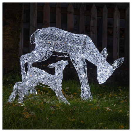 Decorazione natalizia "Renna e cucciolo" con cristalli 230 led da esterno h 72 cm