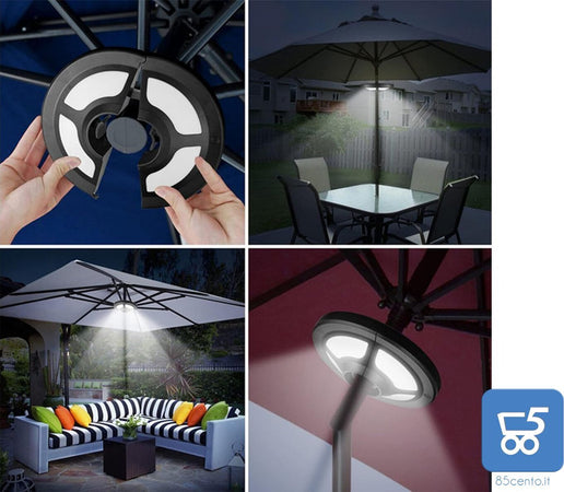 Luce LED a Batteria e USB per Pali Ombrelloni Campeggio Giardino 36 Led 8000 K 5V 1A 120lm o 400 LM, 2 Livelli di Luminosità