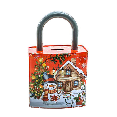 Salvadanaio decorativo lucchetto in latta per decorazioni natalizie