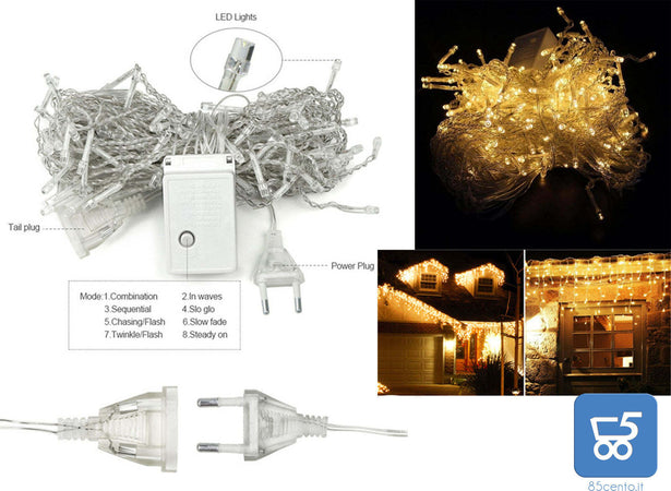 Luci a LED Pinpoxe lucine a LED Natale impermeabili Bianco Caldo 93 LED Collana da 4 Metri di lunghezza