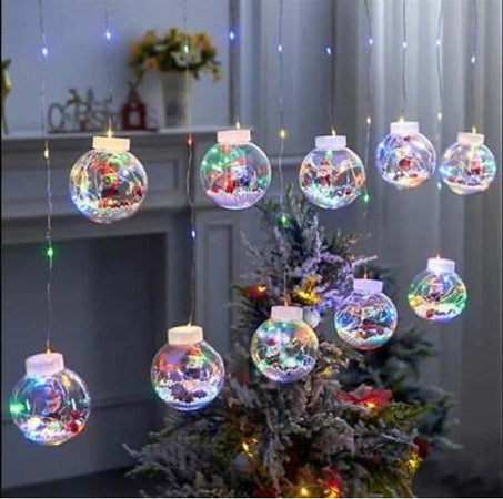 Luci-Di-Natale-10-Sfere-Babbo-Natale-Tenda-Natalizia-Luminosa-Luce-Bianca-Fredda