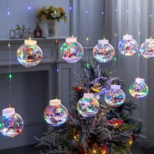 LUCI-DI-NATALE-SFERE-BABBO-NATALE-TENDA-NATALIZIA-LUMINOSA-LED-3MT-10-PALLE-Multicolore