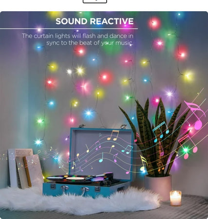 Luci-Di-Natale-Tende-A-Cascata-200led-Con-Sincronizzazione-Musicale-A-Batteria-Con-Telecomando-Luce-Caldo-O-Rgb