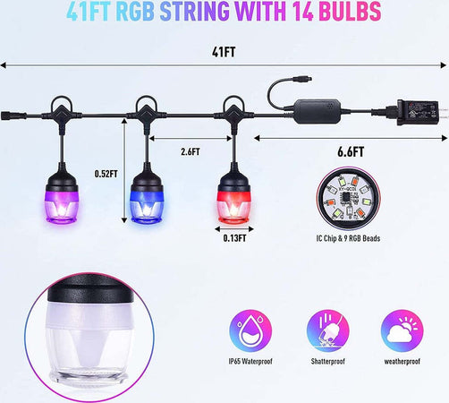 Luci Per Esterni A Led Rgb 14 Lampadine Dimmerabili Sincronizzate Impermeabili Articoli da Giardino > Illuminazione da esterno > Lampade per esterno Trade Shop italia - Napoli, Commerciovirtuoso.it