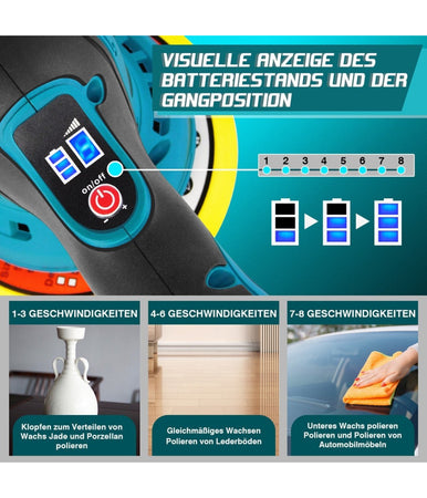 Lucidatrice Rotorbitale 2 Batterie 12 V 2000 Mah 8 Velocità Levigatrice Per Auto