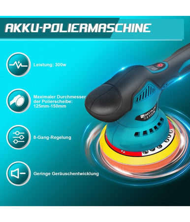 Lucidatrice Rotorbitale 2 Batterie 12 V 2000 Mah 8 Velocità Levigatrice Per Auto