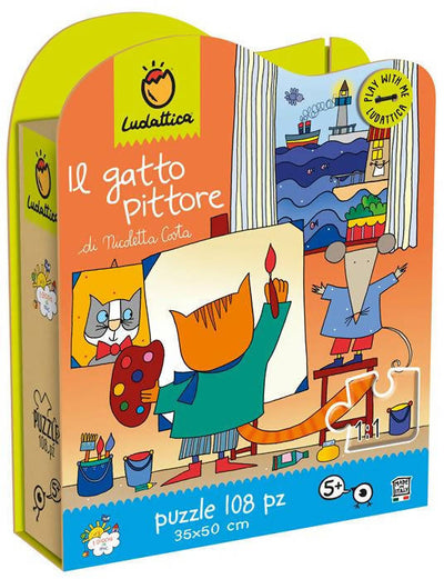 Ludattica Il Gatto Pittore Di Nicoletta Costa Puzzle 180pz. Puzzle per Bambini Colorato Dai 3 Anni 36x50cm
