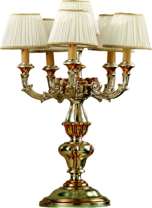 Lume-In-Legno-Classico-Argento-Mecca-Con-Paralume-6-Luci-Rondone