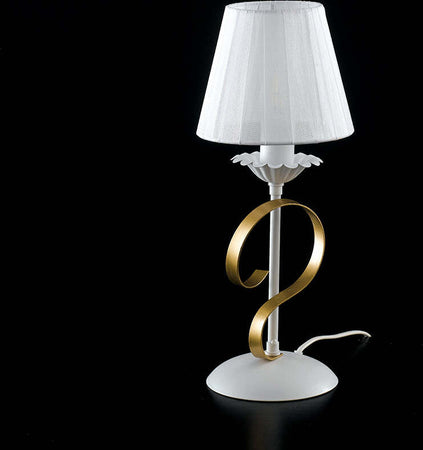 Lumetto-Classico-1-Luce-Ferro-Battuto-Bianco-e-Oro-con-Paralume-Serie-Bandolo
