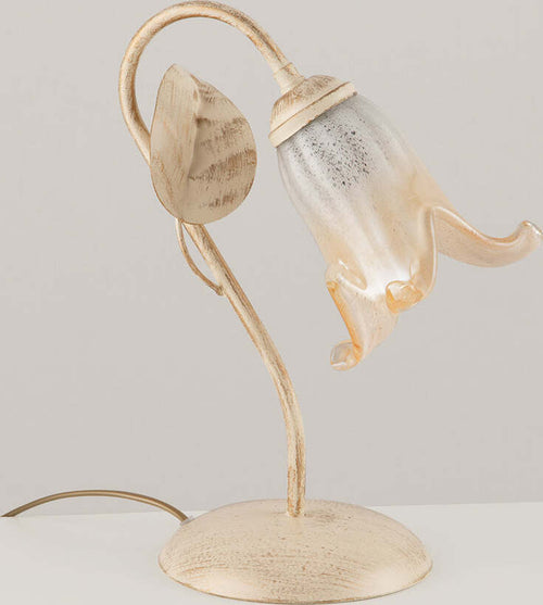 Lumetto-Classico-1Luce-Foglie-in-Ferro-Battuto-Vetro-Avorio-e-Oro-Serie-Limone