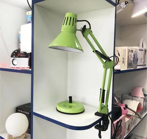 Lumetto-Da-Scrivania-Braccio-Snodabile-Lampada-Lume-Con-Morsetto-X-Tavolo-Verde-Universo