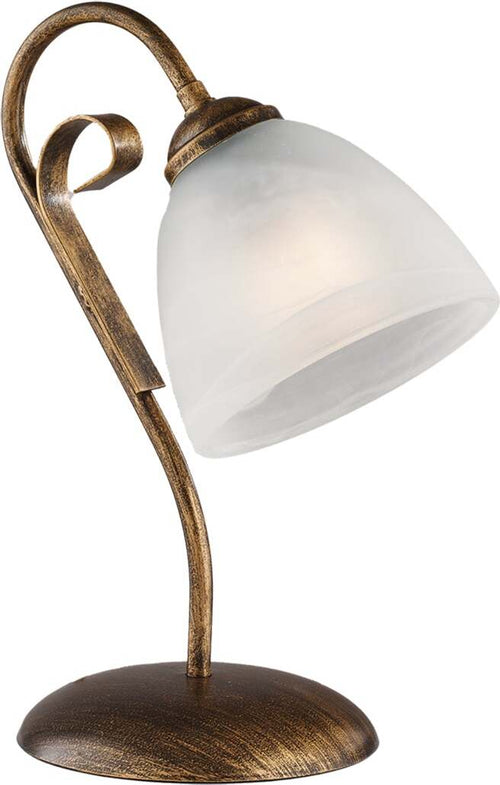 Lumetto-Forgiato-1-Luce-Ferro-Marrone-E-Oro-Vetro-Bianco