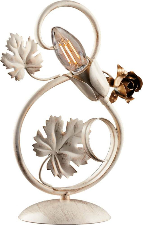 Lumetto-Iris-1-Luce-Arte-Povera-Con-Foglie-In-Ferro-Avorio-E-Oro