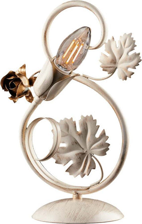 Lumetto-Iris-1-Luce-Arte-Povera-Con-Foglie-In-Ferro-Avorio-E-Oro