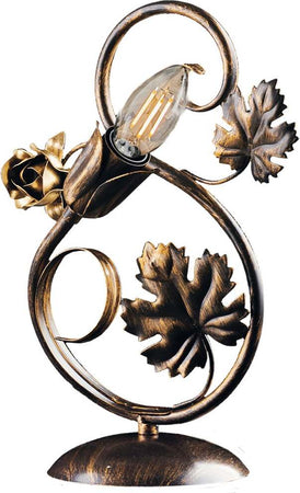Lumetto-Iris-1-Luce-Arte-Povera-Con-Foglie-In-Ferro-Marrone-E-Oro