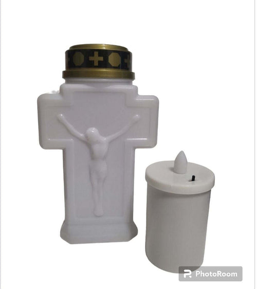 LUMINO VOTIVO CIMITERIALE A LED EFFETTO FIAMMA CON BATTERIE 2AA E INTERRUTTORE
