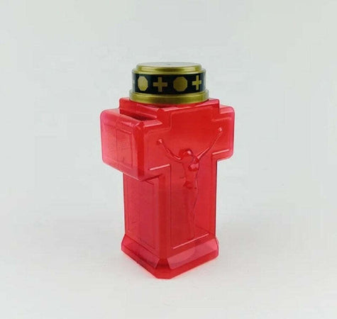LUMINO VOTIVO CIMITERIALE A LED EFFETTO FIAMMA CON BATTERIE 2AA E INTERRUTTORE