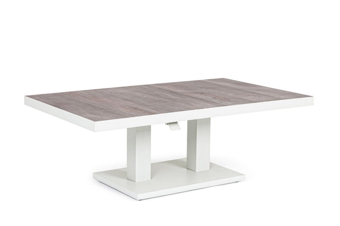 Tavolino "Truman" con struttura in alluminio, con piano in ceramica, altezza regolabile