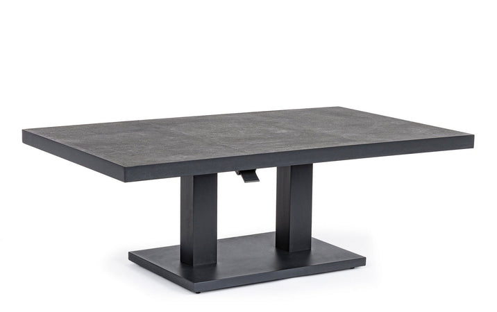 Tavolino "Truman" con struttura in alluminio, con piano in ceramica, altezza regolabile