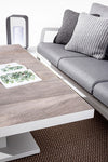 Tavolino Truman con struttura in alluminio, con piano in ceramica, altezza regolabile