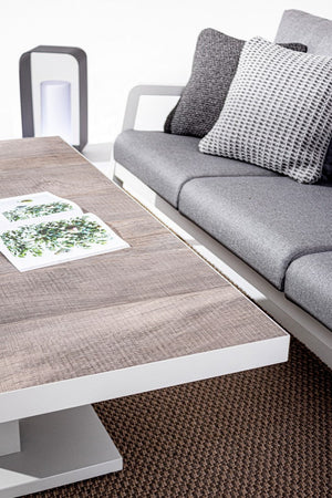 Tavolino "Truman" con struttura in alluminio, con piano in ceramica, altezza regolabile