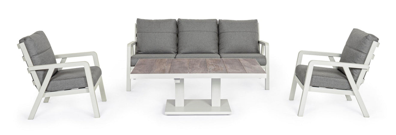 Tavolino "Truman" con struttura in alluminio, con piano in ceramica, altezza regolabile