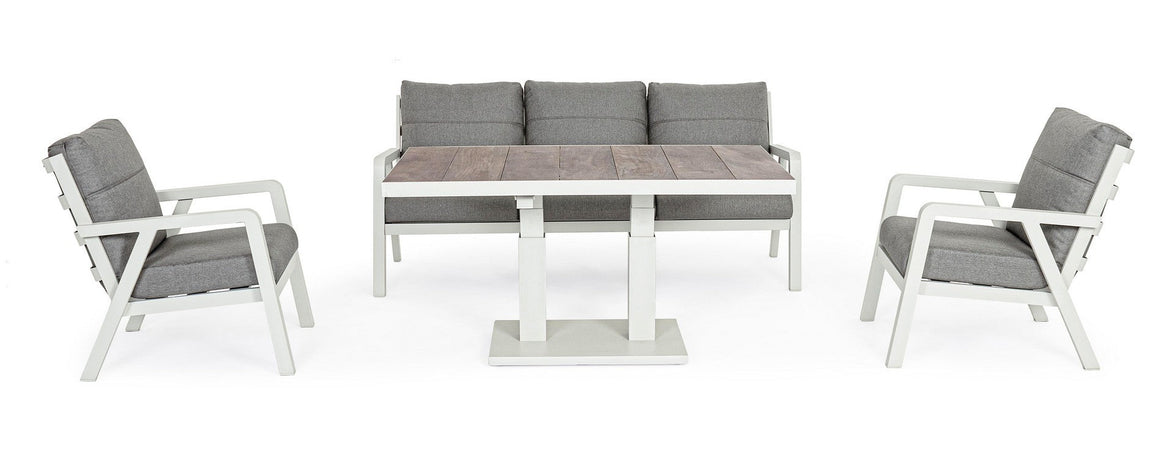 Tavolino "Truman" con struttura in alluminio, con piano in ceramica, altezza regolabile