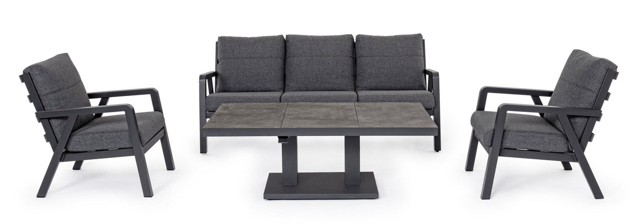 Tavolino "Truman" con struttura in alluminio, con piano in ceramica, altezza regolabile