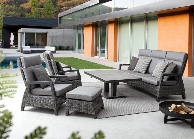 Tavolino "Truman" con struttura in alluminio, con piano in ceramica, altezza regolabile