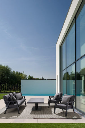 Tavolino "Truman" con struttura in alluminio, con piano in ceramica, altezza regolabile