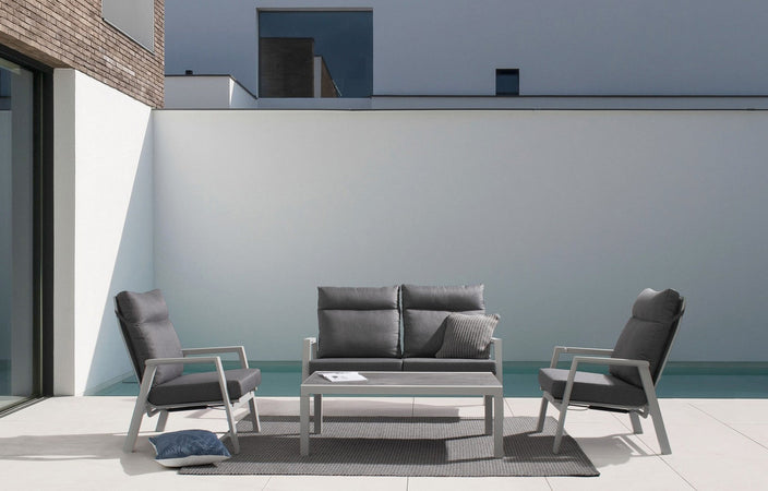 Tavolo "Kledi" piano in ceramica, struttura in alluminio per esterno da 120 x 70 cm