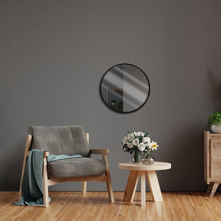 Specchio tondo da parete in legno Nero per ambienti moderni