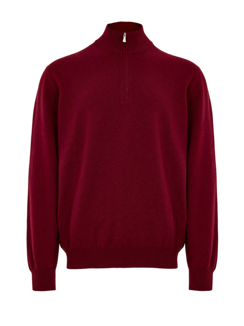 Gran Sasso Maglione Lupetto con Mezza Zip in Lana Rosso Scuro da uomo