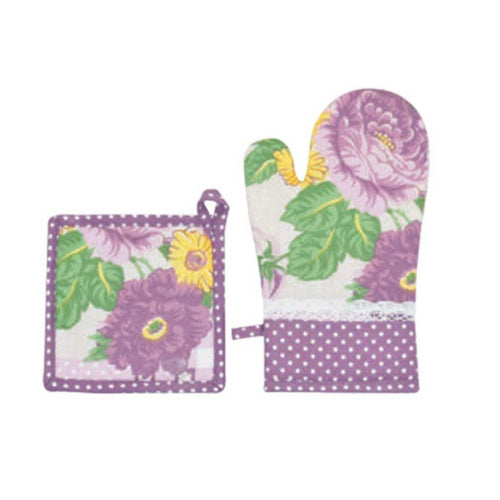 Set Guanto e Presina Peonia Preziosa in Cotone