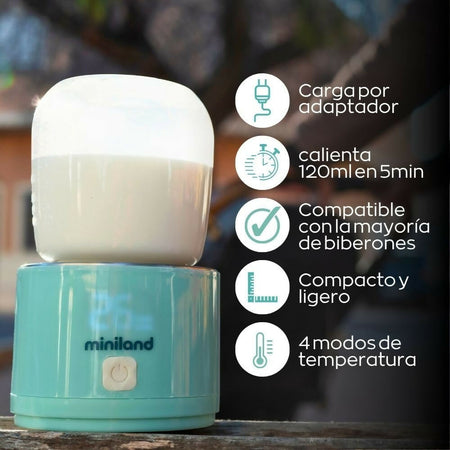 MINILAND Scaldabiberon Portatile Warmy On the Go, leggero e compatto, con adattatori per biberon