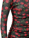 Dolce & Gabbana Maglia a Manica Lunga in Tulle Nero Stampa Ciliegie da donna